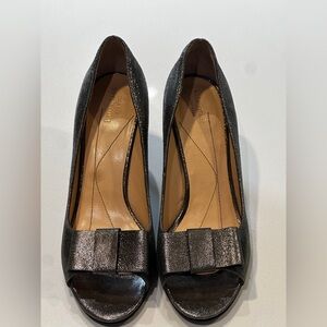 Kate Spade Black Peep Toe Heels with Bow Accent